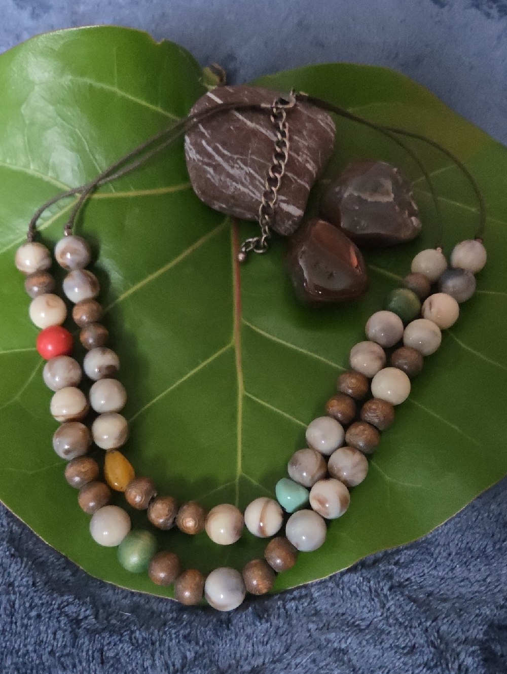 Women's Double Strand Nature Colored Acrylic & Wooden Beaded Necklace. NWT.